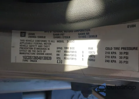 2004 Chevrolet Colorado Ls z USA, uszkodzony, nr VIN 1GCDS136548130039